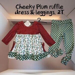 🌸 Cheeky Plum boutique, 2T ruffle twirl dress and matching ruffle leggings.